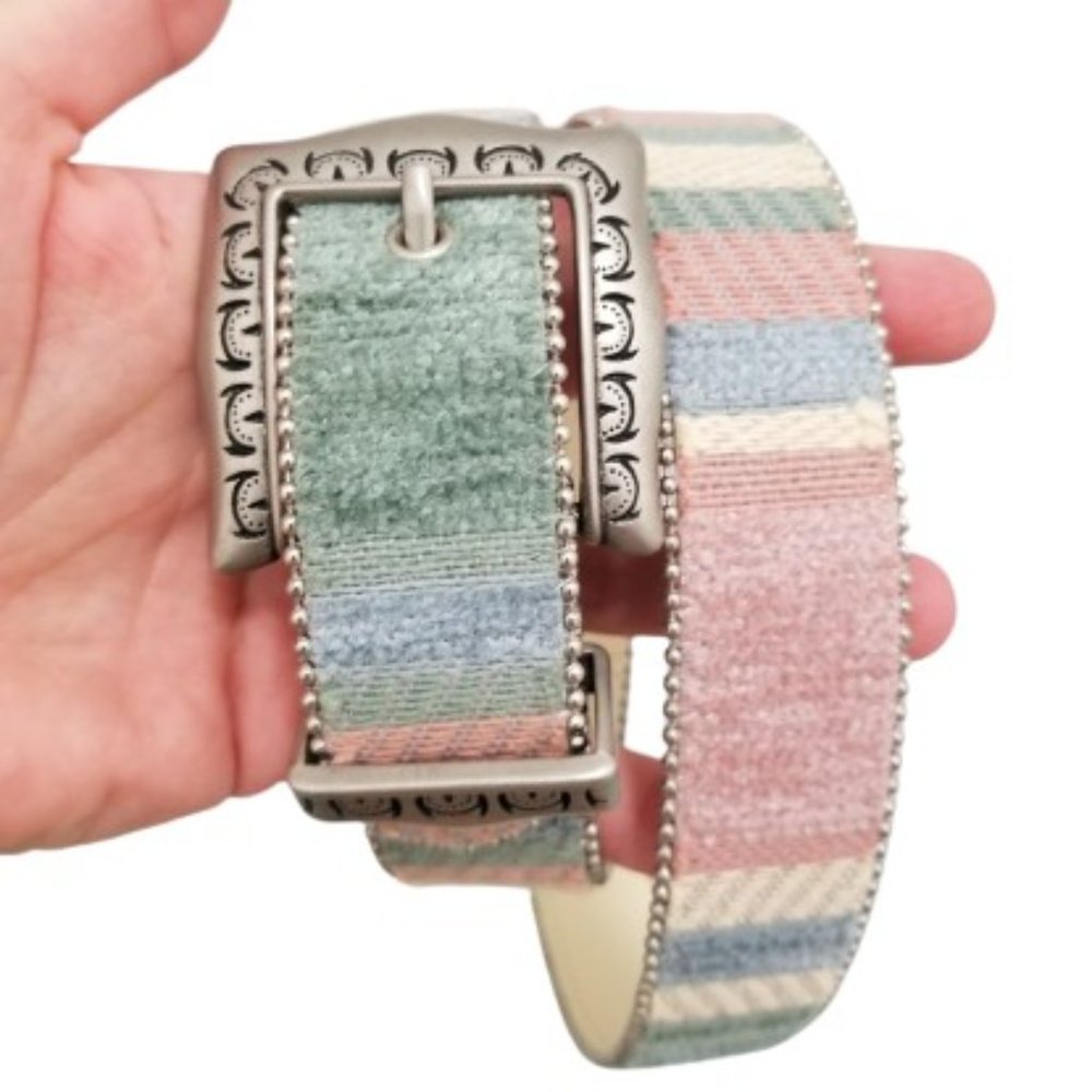Vintage 1980s Pastel Striped Chenille Belt